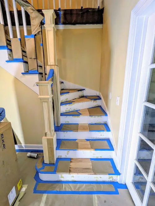 Stairs masked and prepped